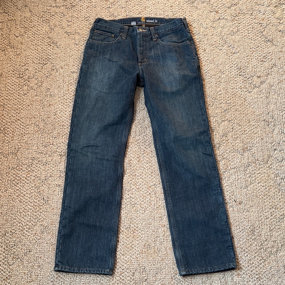 Carhartt Men's Dark Blue Fleece Lined Straight Jeans